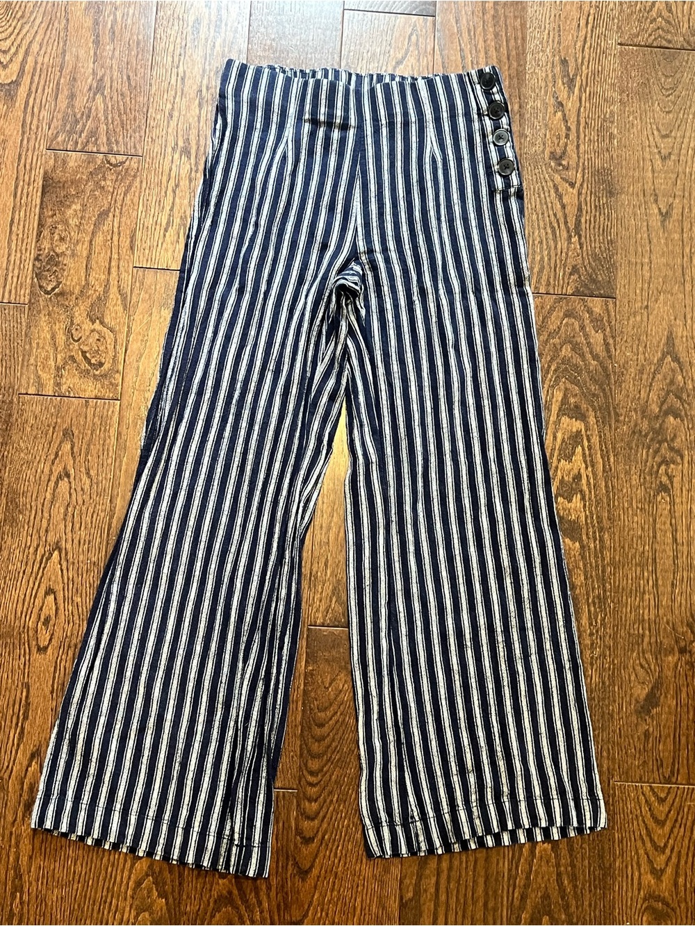 GAP Navy and White Vertical Stripe Linen Wide-Leg Pants